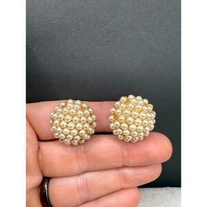 Vintage Jomaz Earrings Faux Pearl Cluster Signed Clip Ons